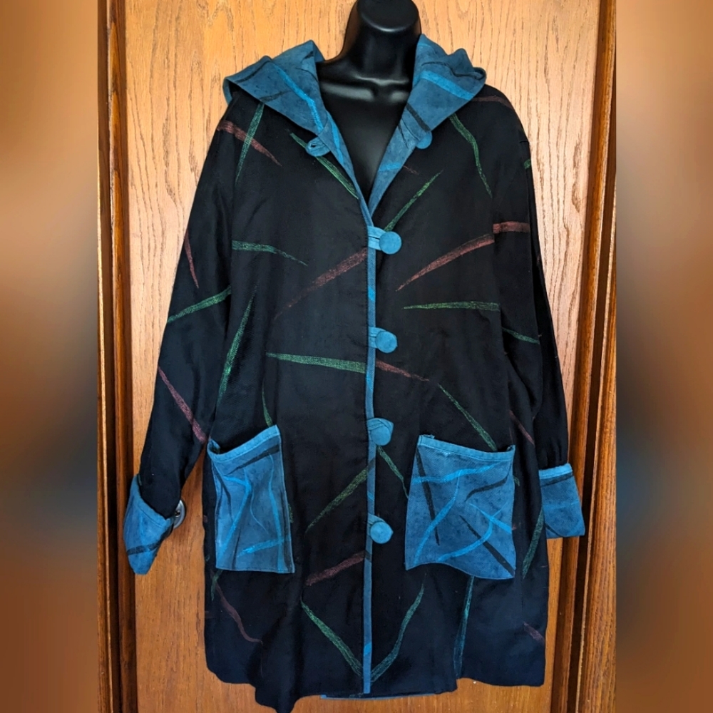 Y2K like, Boutique Jacket, Pat Rued Hand Painted Fiber, one of a kind piece‎